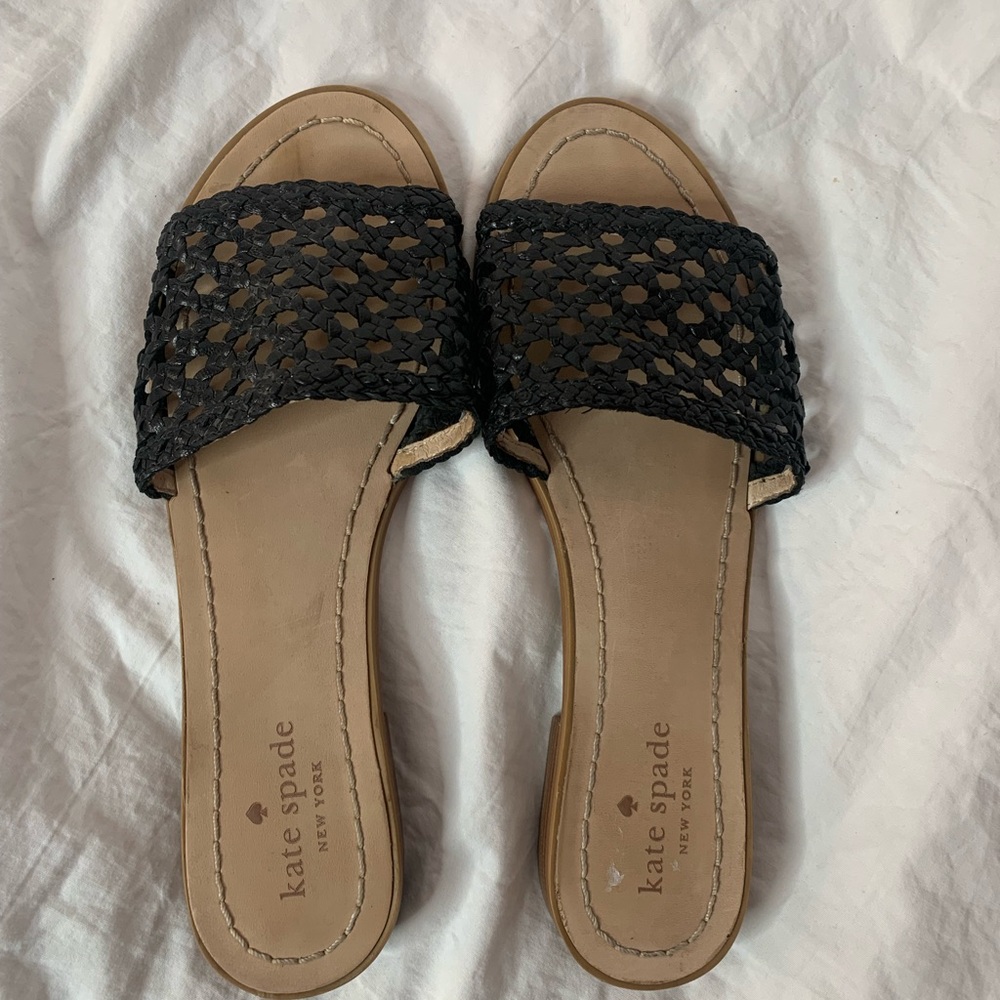 kate spade sandal slides woven leather 8 low stacked heel